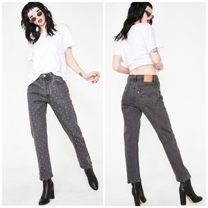 NEW Levi’s 501 Cropped Studded Jeans Black Gray